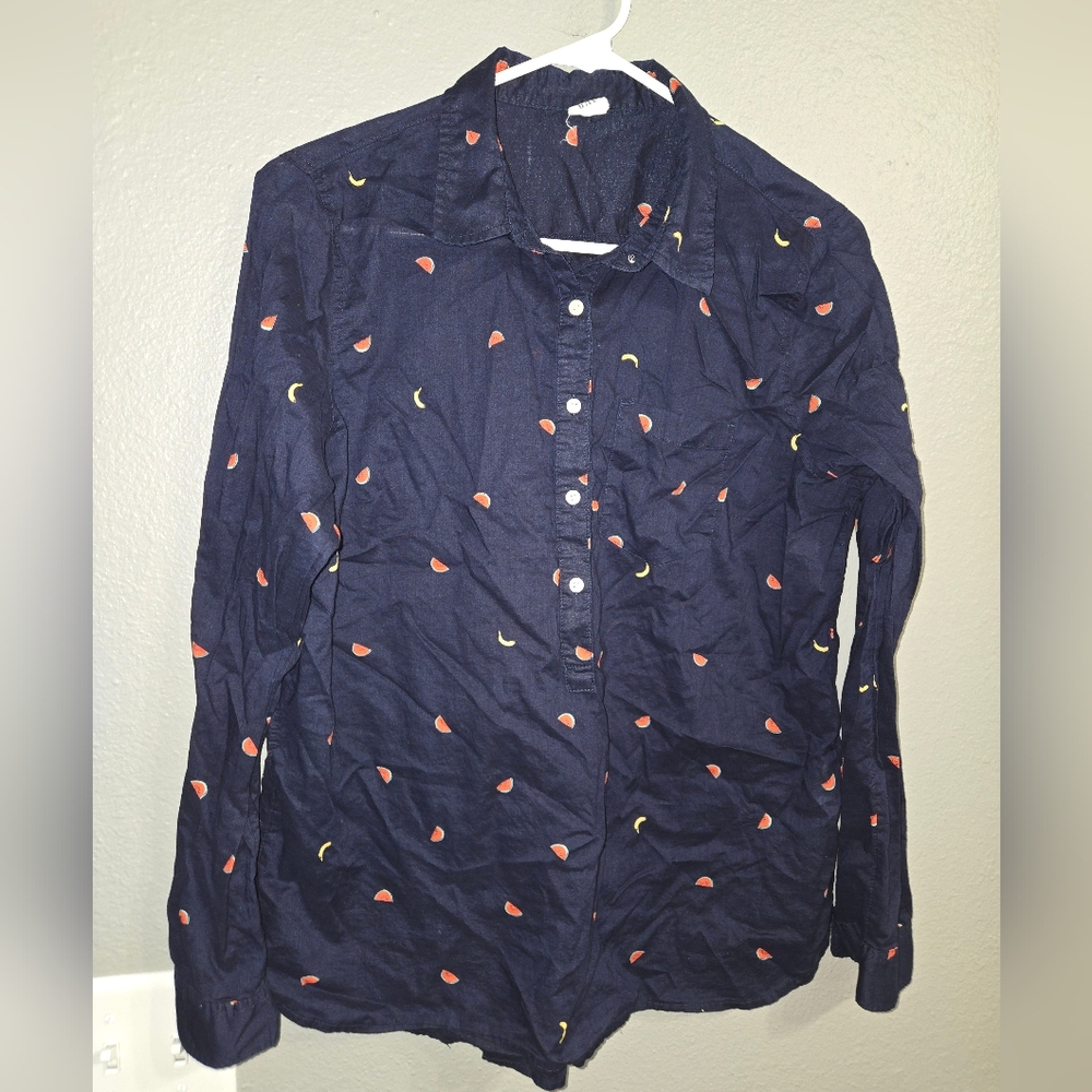 Gap Fruit Watermelon Banana Print 100% Cotton Button Down Blouse